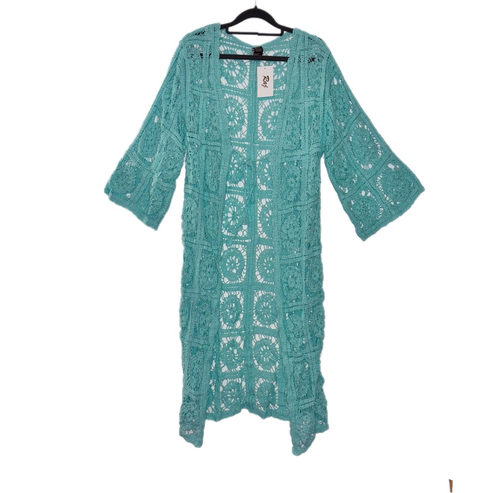 Raj Teal Crochet Open-Front Cardigan - Picture 2 of 8